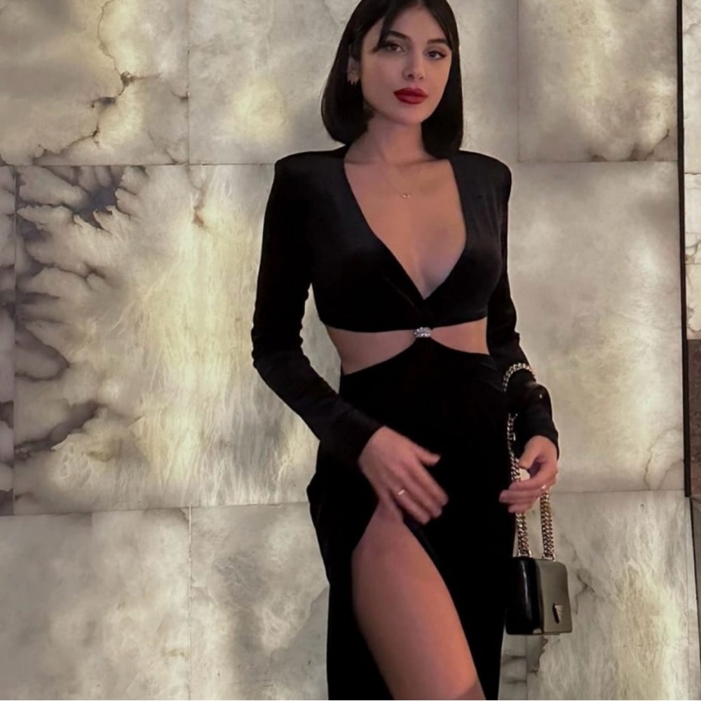 NWT ZARA VELVET MIDI CUTOUT DRESS - M